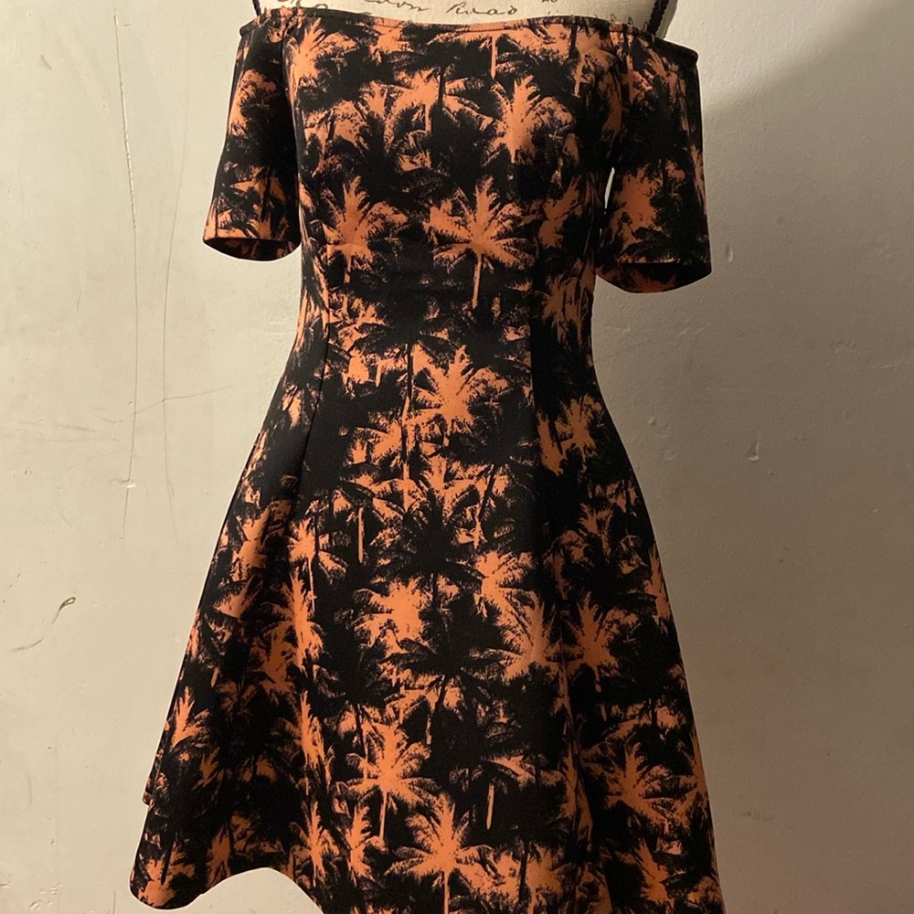Palm Tree Print Off the Shoulder Dress